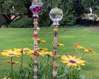 20 or 26" Beaded Fairy Garden Stakes