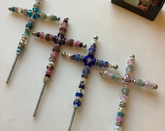 Beautiful Beaded Cross Garden Stake