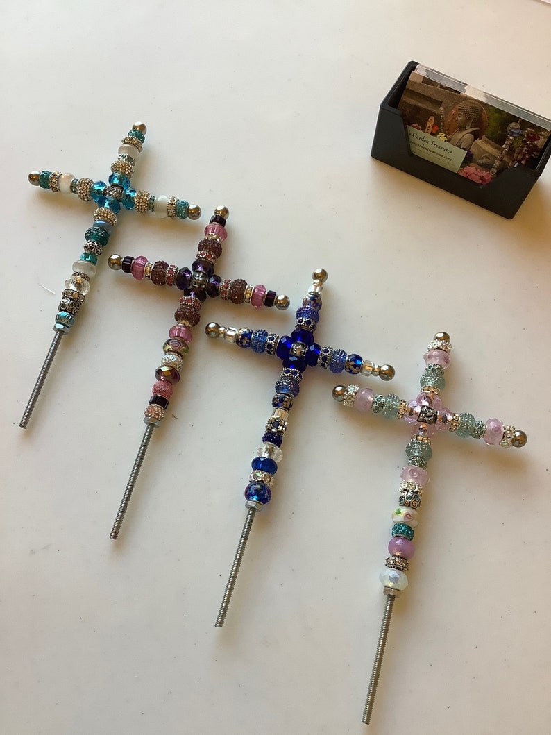 Beautiful Beaded Cross Garden Stake Etsy