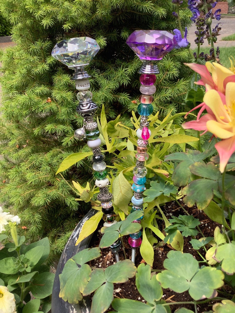 14' Beaded Fairy Garden Stakes Etsy