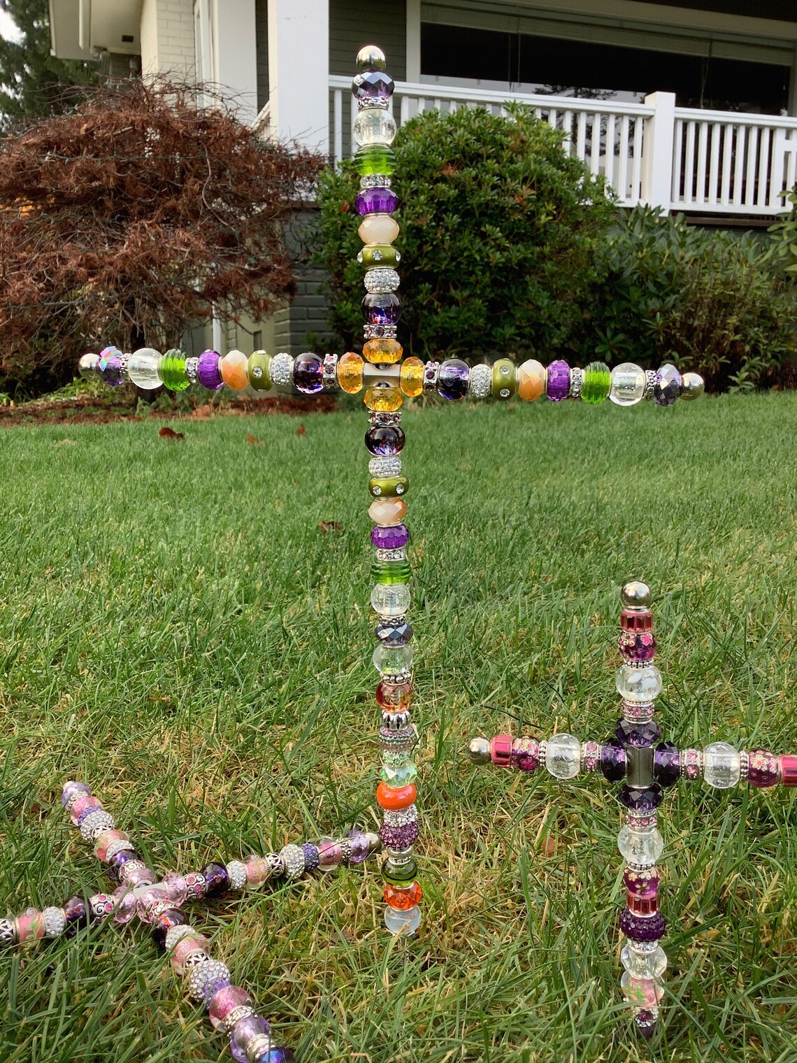 Beautiful Beaded Cross Garden Stake Etsy