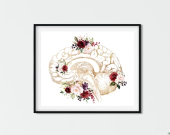 Brain Psychology Printable Art, Doctor Gift, Medical Office Decor, Floral Brain Anatomy, Digital Print, Anatomy Print, Digital Artwork