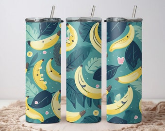 Banana Fruit Summer Vibes, 20oz Skinny Tumbler, Sublimation Design, PNG File Tumbler Wrap