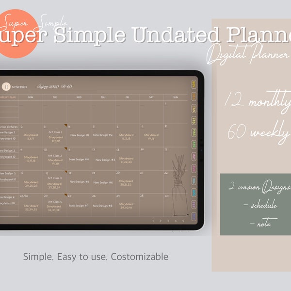 Digital Planner, GoodNotes, Ipad Planner, Undated Planner, Monthly Planner, Weekly Planner, Minimalist Planner