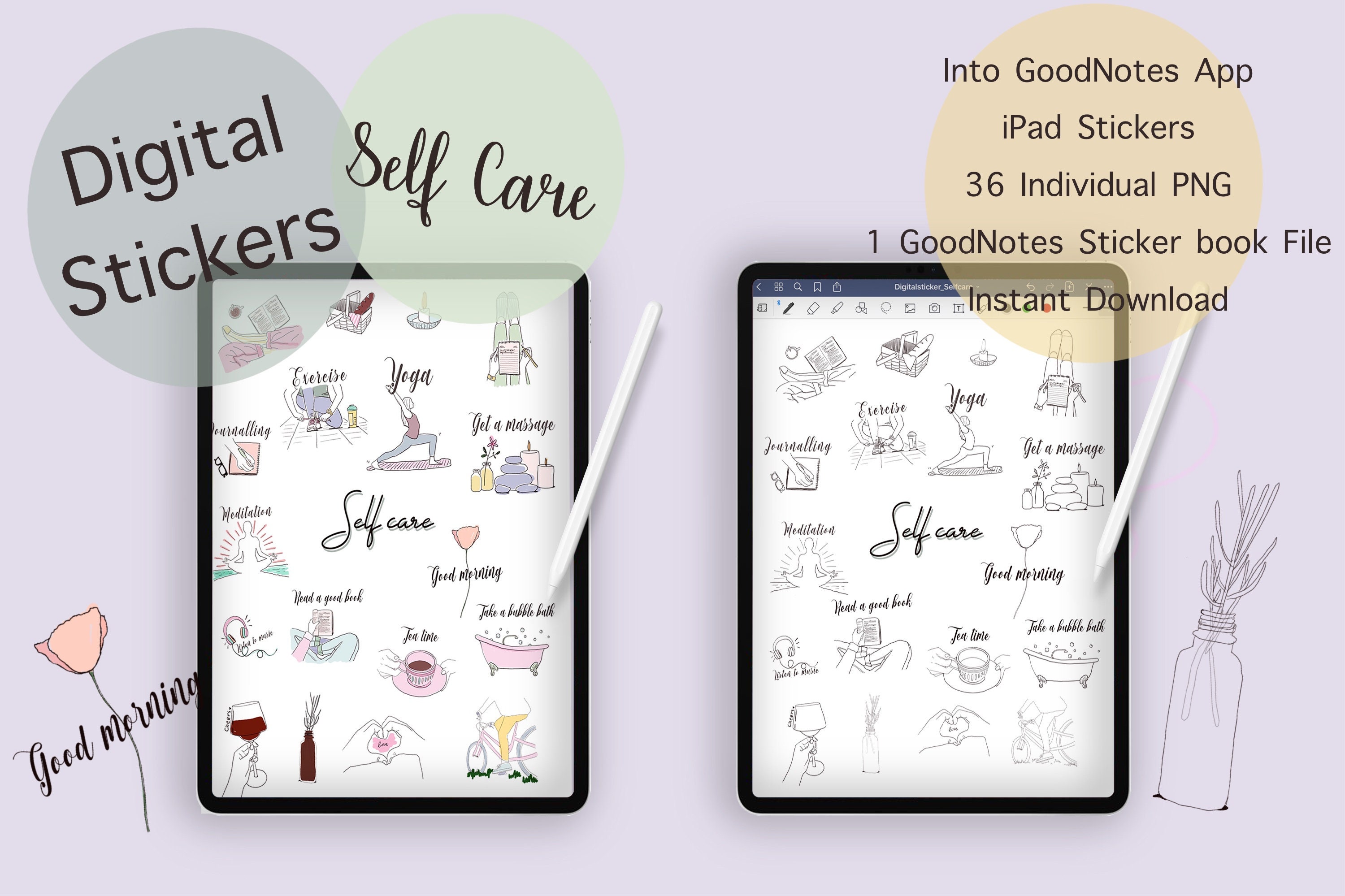 Digital Stickers for Planner, Self Care Stickers, Goodnotes Sticker ...