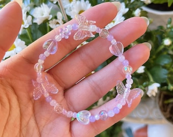 cute clear and purple friendship bead bracelet customizable y2k accessory kpop name bead bracelet fun