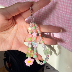 customizable pink and green phone charm keychain strap airpod backpack y2k accessory bead winx club flora