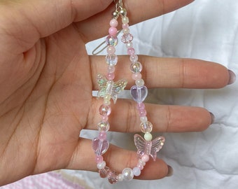 cute clear and pink phone charm keychain strap airpod backpack keychain y2k accessory kpop keychain customizable