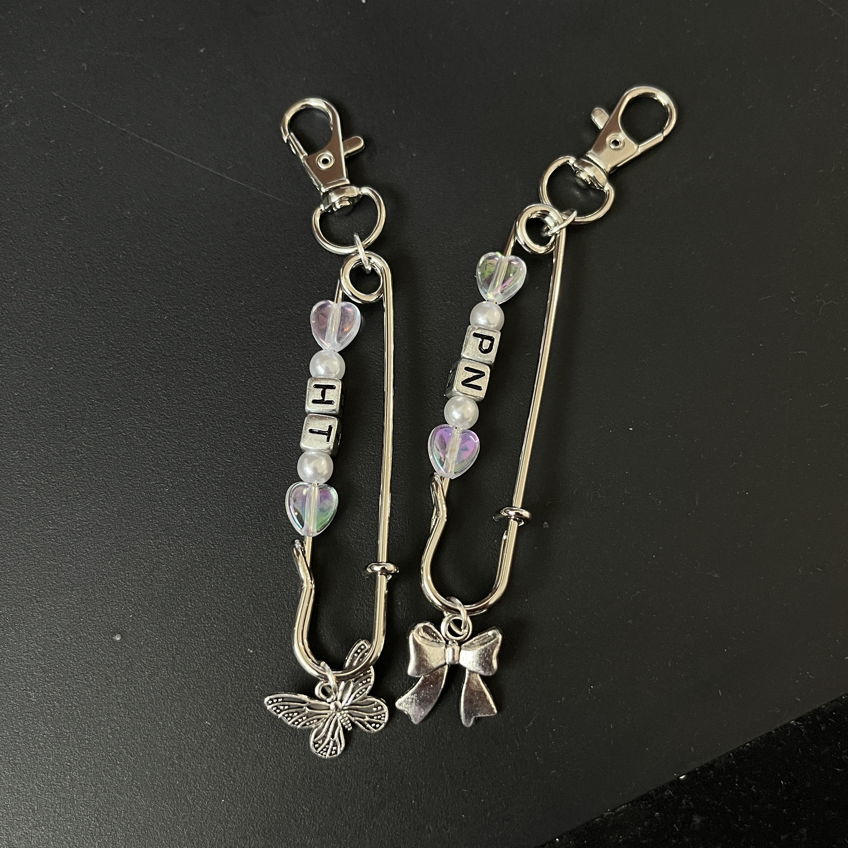 NEW! Cute Metal Pin Safety Pin Keychain Initial Butterfly