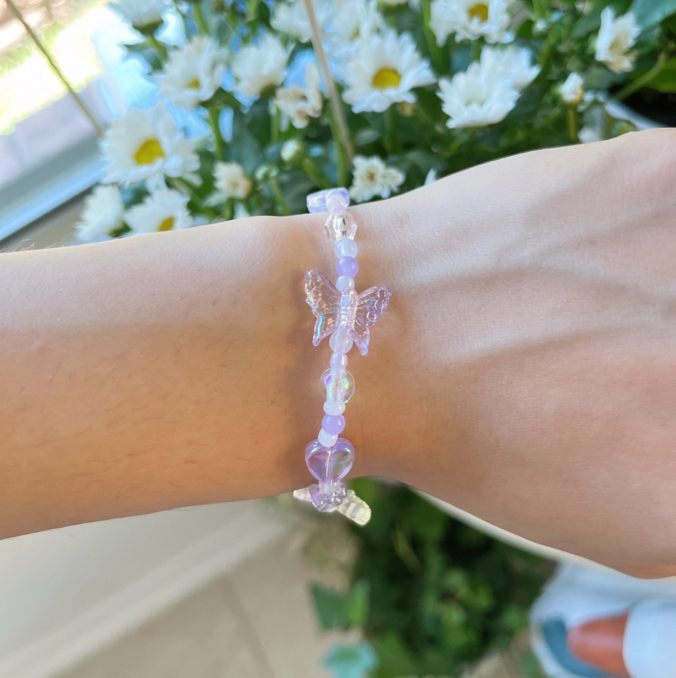 Cute Clear and Purple Friendship Bead Bracelet Customizable Y2k
