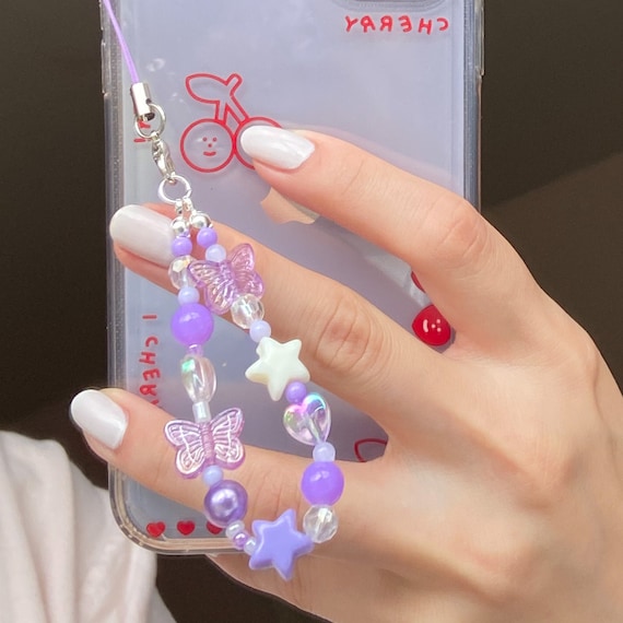 cute purple phone charm keychain strap airpod backpack keychain y2k accessory