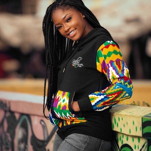 Authentic Kente Accent Hoodie/ African/ Diaspora/ Kente Clothing/ Quality Hoodie