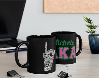 Taza negra personalizada AKA Sorority Paraphernalia personalizada