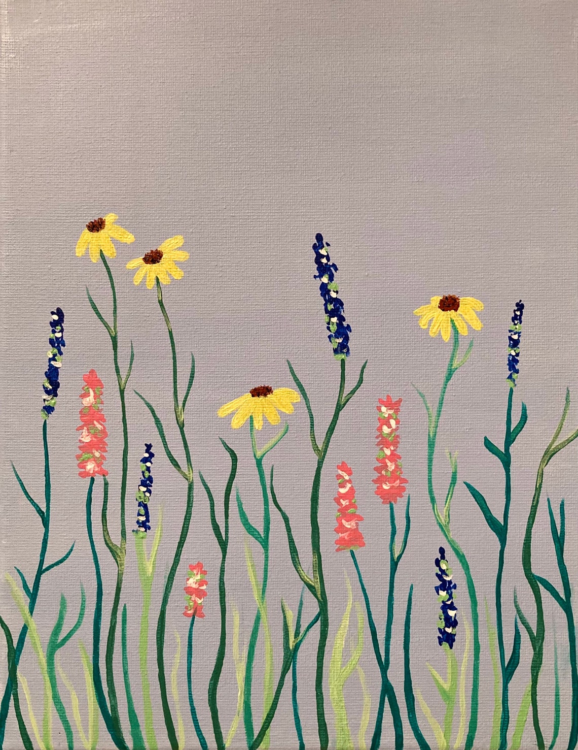 A4 Wildflower Acrylic Painting with Blue Background Etsy
