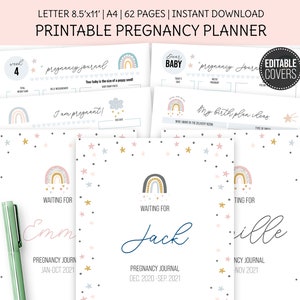 Printable Pregnancy Journal , Editable Covers, Printable Planner for Mom to be, 40 Weeks, Letter size, A4.