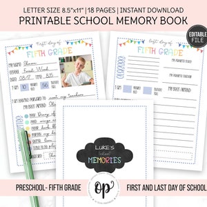 Printable Back to School Interview, Kid’s  First and Last Day of School, Editable School Memory Book, Preschool-5th grade, PDF File.