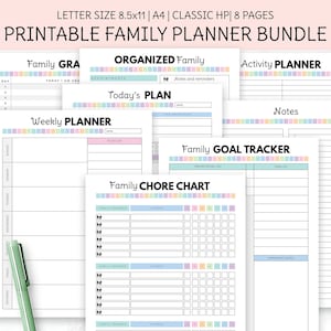 Family Planner Bundle, Chore Chart Template , Goal Tracker, Family Organizer Insert, Gratitude Printable, Happy Planner Insert, Pdf Download
