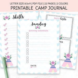 Printable Camp Journal, Letter from Camp, Summer Camp Stationery, Letter Template,  Instant Download