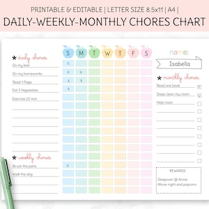 EDITABLE Kids To Do List, Printable Template, Weekly Chores Chart, Checklist for Kids, Daily Planner for Boy and Girl, PDF File.