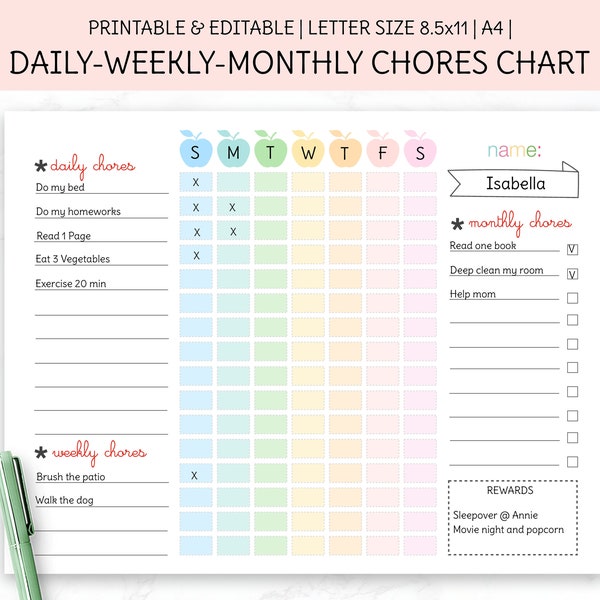 EDITABLE Kids To Do List, Printable Template, Weekly Chores Chart, Checklist for Kids, Daily Planner for Boy and Girl, PDF File.