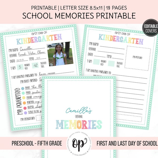 PRINTABLE School Memory Book, Back to School Interview, Kid’s  First and Last Day of School, K-5th grade, Pre-K and Preschool Included, PDF