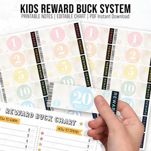 DRUCKBARE Kinder Belohnung Bucks System, bearbeitbare Belohnungstabelle, Belohnungscoupons für Jungen und Mädchen, Bucks für gutes Benehmen, Aufgabentabelle, PDF-Datei.
