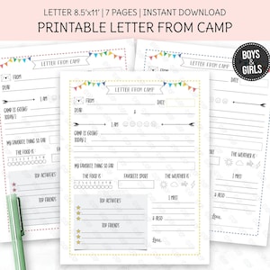 Printable Letter from Camp, Summer Camp Stationery, For Boys and Girls, Printable Template, Kid’s Summer Camp, Camper Essentials, PDF File.