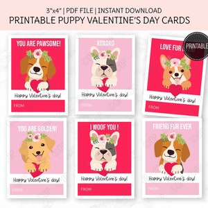 DRUCKBARE Valentinstagskarten, Kinder-Valentinstag-Gutschein, Hundeliebhaber-Valentinskarte, DIY-Valentinstag-Freund, niedliche Welpenkarten, PDF-Datei.