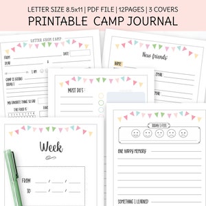 Diario del campamento de verano, plantilla de carta del campamento, papelería del campamento de verano, libro de camping, diario imprimible, descarga instantánea