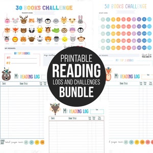 PRINTABLE BUNDLE Reading Trackers, Kids Reading Record, 50 Books Challenge, 30 Books Chart, Reading Log, Summer Reading for Boys and Girls