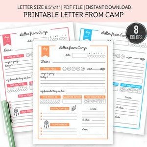 Printable Letter from Camp, Kid’s Summer Camp, Summer Camp Stationery, Printable Template for Boys and Girls , Camper Essentials, PDF File.