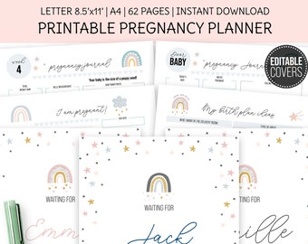 Printable Pregnancy Journal , Editable Covers, Printable Planner for Mom to be, 40 Weeks, Letter size, A4.