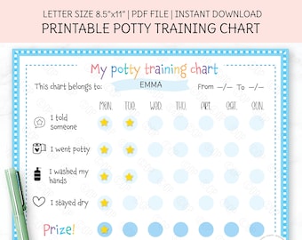 PRINTABLE Potty Training Chart, Toddler Printable, Weekly Potty Reward Printable, Kids Potty Chart, Letter Size, Instant Download
