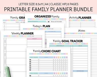 Familien Planer Bundle, Chore Chart Vorlage, Zieltracker, Familien Organizer Einlage, Dankbarkeit druckbar, Happy Planner Einlage, Pdf-Download