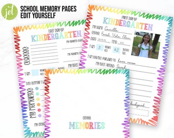 EDITABLE School Memory Pages, Back to School Interview, Kid’s  First and Last Day of School, Printable Memory Book, K-12 DIY Journal