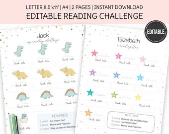 Printable Summer Reading Challenge, Editable Reading Tracker, 10 Books Chart, Kids Reading Record, Home Reading for Boys and Girls, PDF File