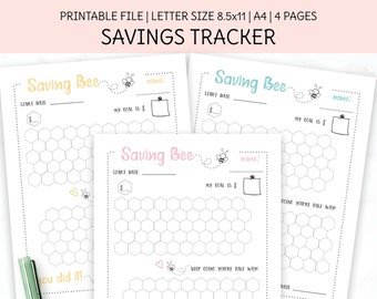 Printable Savings Tracker, Bee Hive Coloring Page, Teach your Kids to Save, Planner Insert, A4, Letter Size