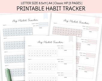 Printable Habit Tracker, Monthly Habit Chart, Digital Planner Insert, A4, Classic HP,  GoodNotes Page, PDF file