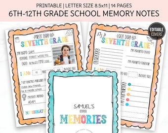 PRINTABLE School Memory Book, 6th-12th grade, Middle School, High School Students, Teenagers Book, Kid’s  First and Last Day of School