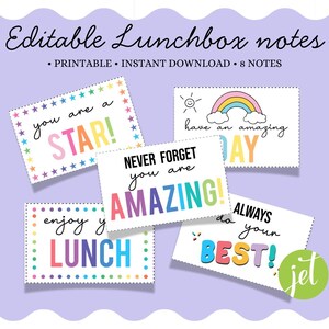 EDITABLE Lunch Box Notes, Printable Kid's Lunch Box Cards, Back to School, Encouragement Cards for Boys and Girls, Instant Download. image 1