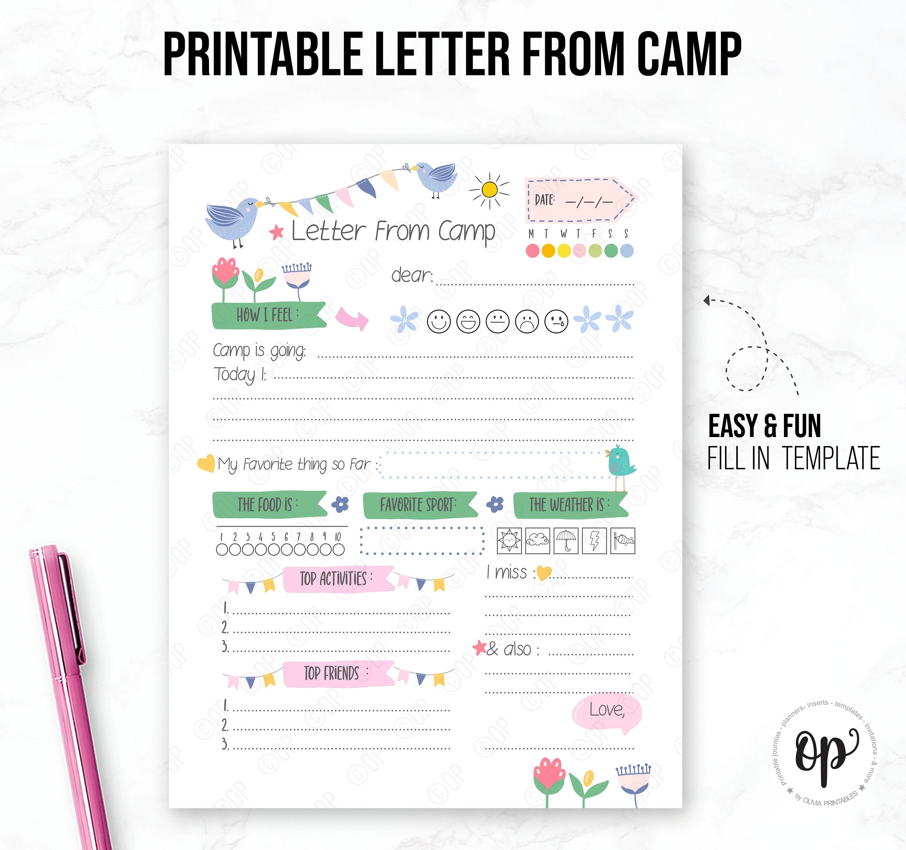 PRINTABLE Letter From Camp Template Cute Summer Camp - Etsy