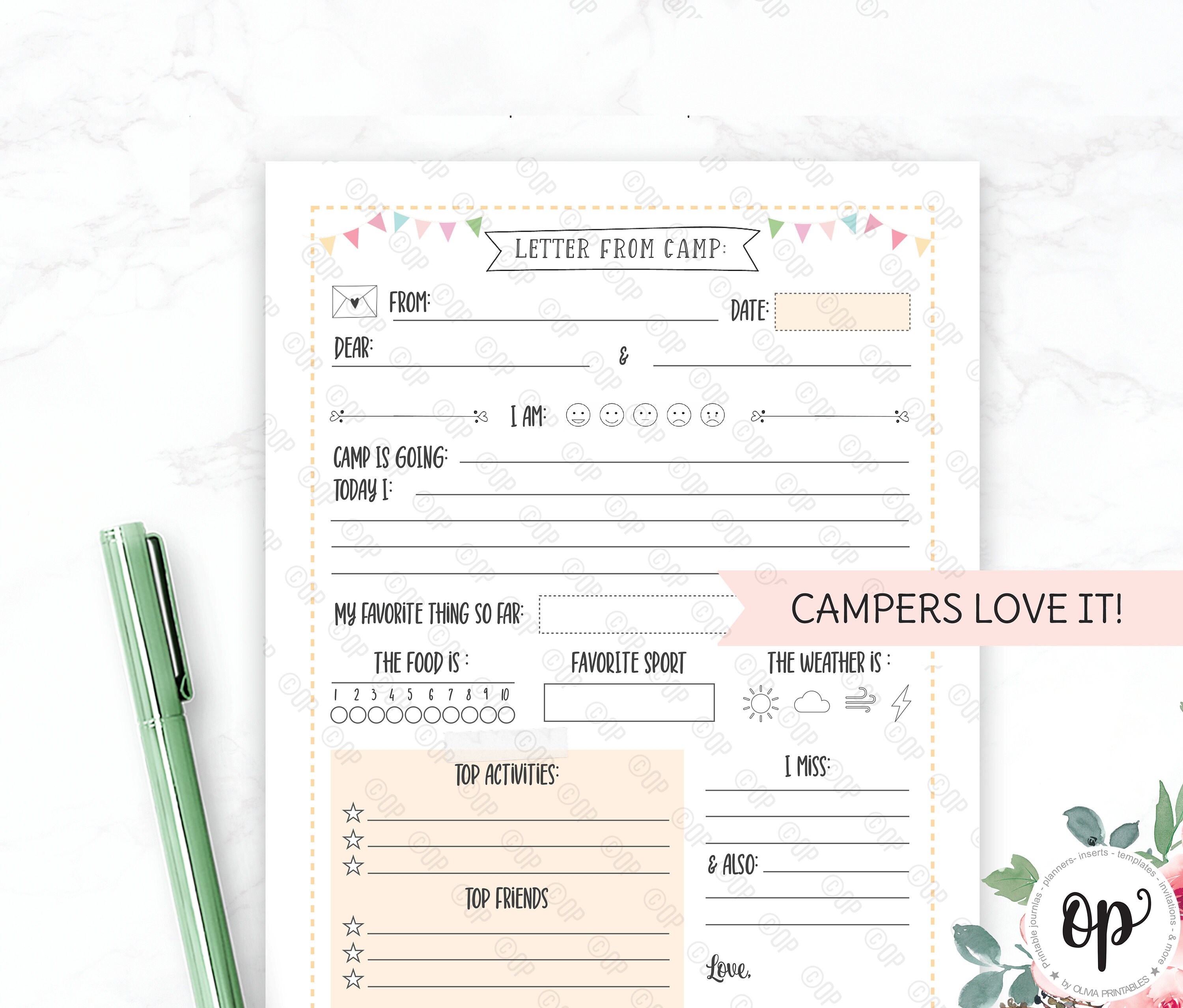 Letter From Camp, Printable Template, Summer Camp Stationery, Kids ...