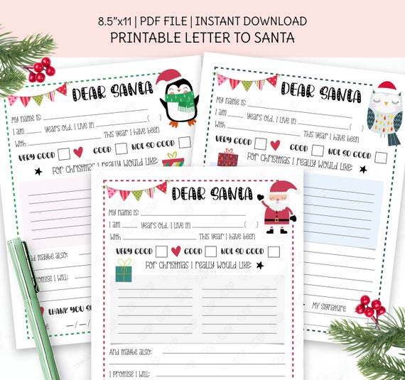 PRINTABLE Christmas Letter Letter to Santa Kid's Wish