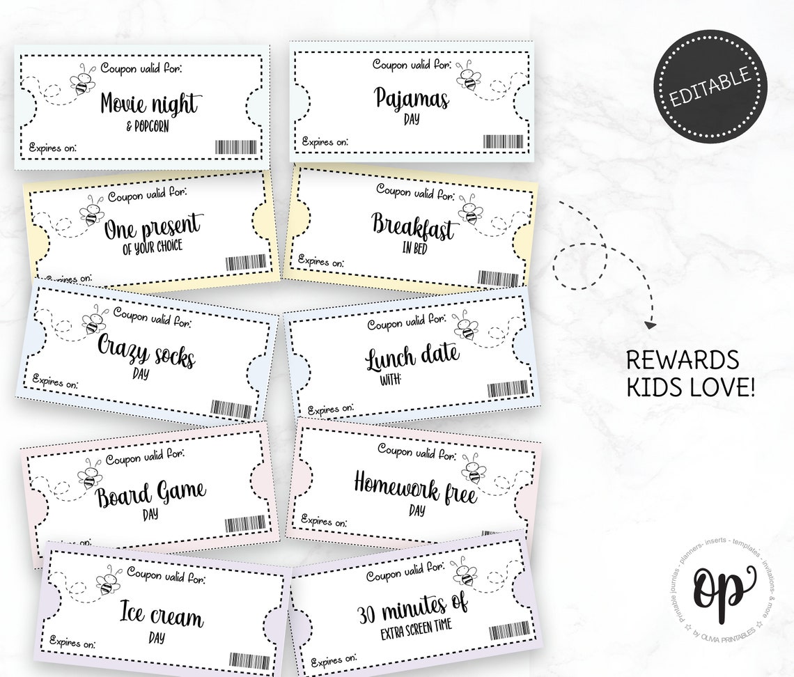 Printable Kids Reward Coupon Editable Reward Tickets - Etsy UK
