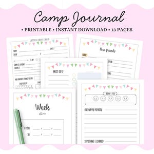 Summer Camp Journal Bundle • Letter From Camp Template • Kids Camp Stationery • Daily Journal Printable • Instant Download