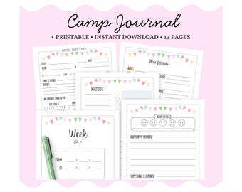 Summer Camp Journal Bundle • Letter From Camp Template • Kids Camp Stationery • Daily Journal Printable • Instant Download