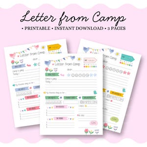 PRINTABLE Letter from Camp Template, Cute Summer Camp Stationery, Kid’s Summer Camp, Girls Camp Essentials, Instant Download.