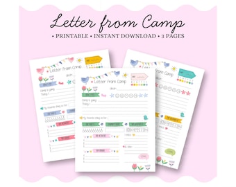 PRINTABLE Letter from Camp Template, Cute Summer Camp Stationery, Kid’s Summer Camp, Girls Camp Essentials, Instant Download.