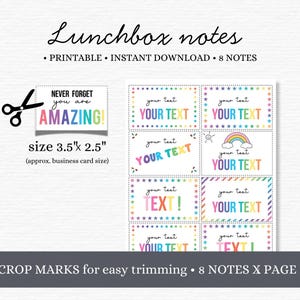 EDITABLE Lunch Box Notes, Printable Kid's Lunch Box Cards, Back to School, Encouragement Cards for Boys and Girls, Instant Download. image 2