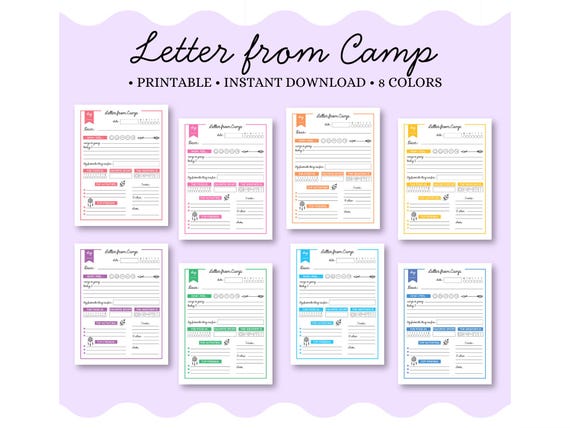 Printable Letter From Camp • Kids Summer Camp Stationery • Camper Note Template • Boys & Girls • Instant PDF
